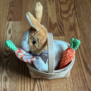 Plush Bunny in Basket with Carrots